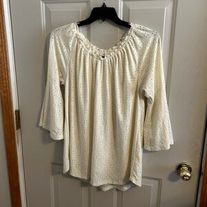 Multiples ivory lined eyelet blouse 1X